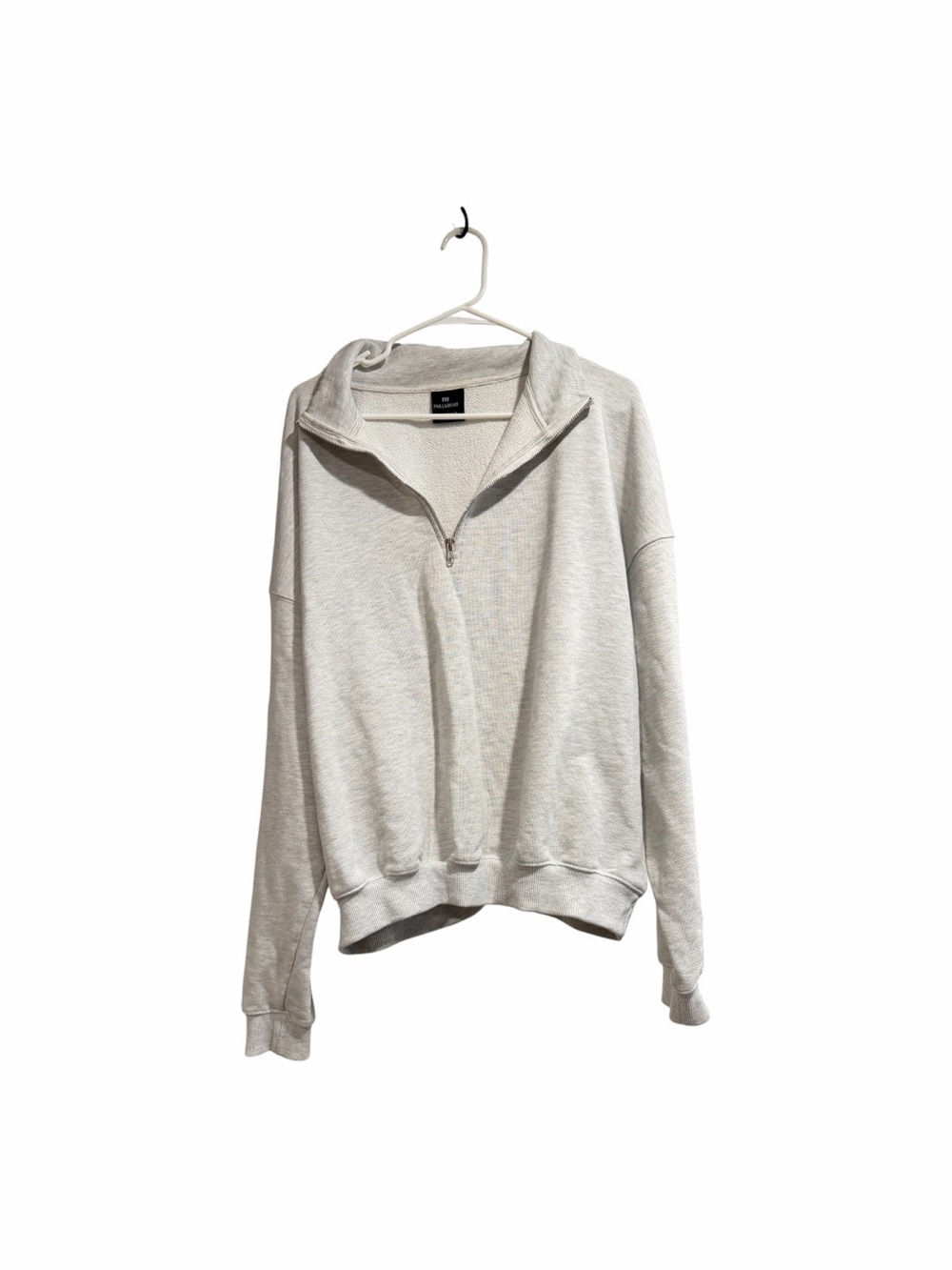 Pull & Bear Quarter Zip Sweatshirt Size M Light Gray Oatmeal 73% Cotton Fleece